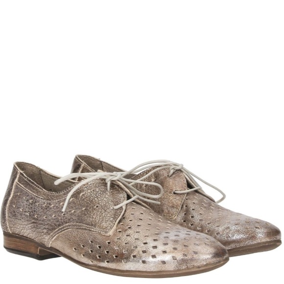 Fabbrica Dei Colli Stringate Donna Perforated Metallic Taupe Shimmery Oxfords 11 - Picture 1 of 16